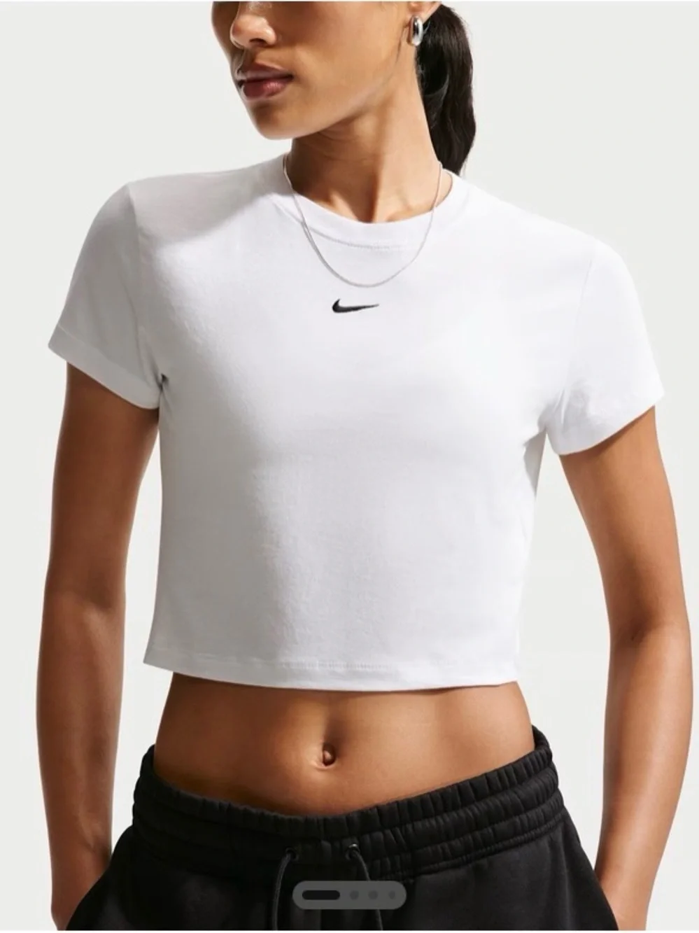 Nike Women’s White Cropped Crew Tee with Black Swoosh - Picture 1 of 9